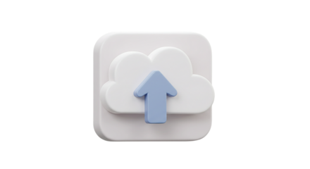 Cloud upload icon with arrow isolated on transparent background, suitable for cloud computing, data storage, internet uploads, and digital technology visuals