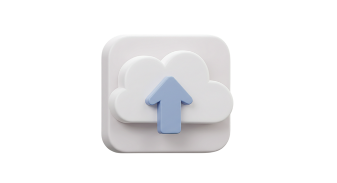 Cloud upload icon with arrow isolated on transparent background, suitable for cloud computing, data storage, internet uploads, and digital technology visuals