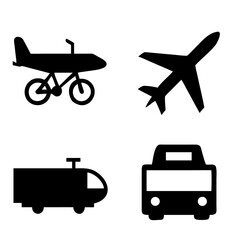 Vector illustration of simple monochromatic vehicle and transport related icons.Transportation and vehicle icons pack. Isolated transportation and vehicle symbols collection. Graphic icons element
