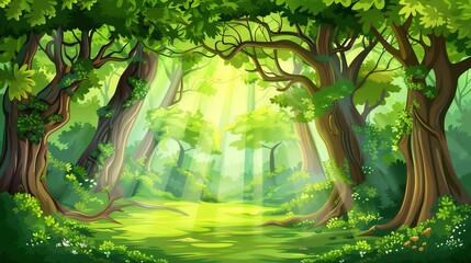 Dense jungle sunlight breaking through the trees side angle realistic