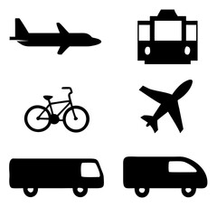 Vector illustration of simple monochromatic vehicle and transport related icons.Transportation and vehicle icons pack. Isolated transportation and vehicle symbols collection. Graphic icons element
