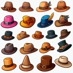 collection hats set vector on white background