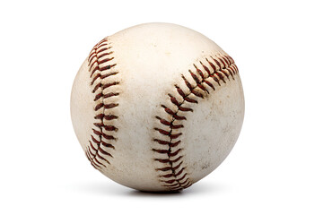 Close up of a well used baseball showing the stitches in detail