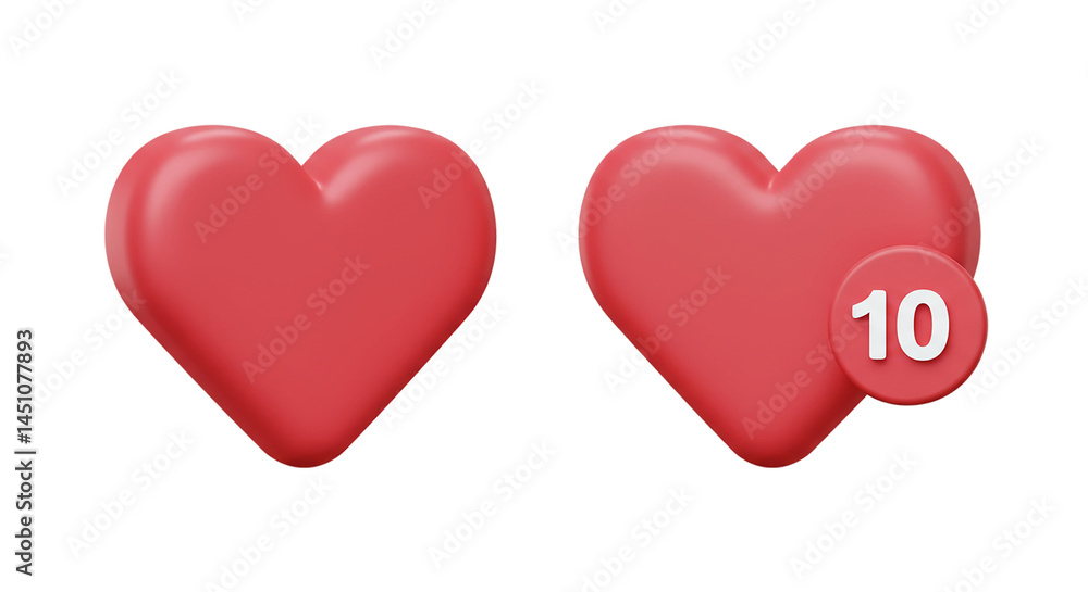 Poster two red hearts on a black background one with a notification showing the number ten in white color s