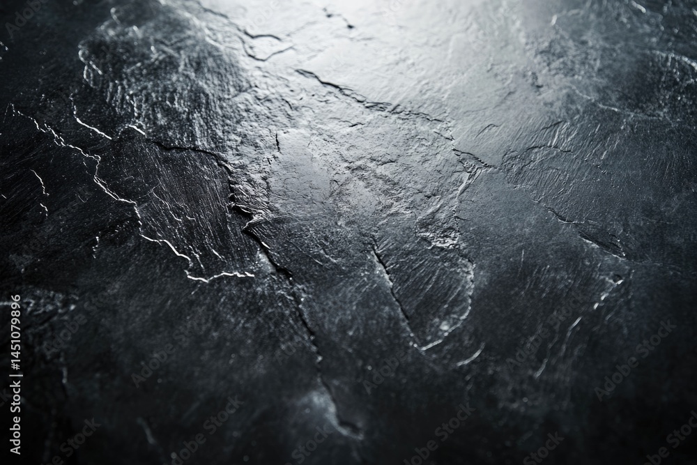 Aufkleber a close-up shows the texture of a shiny dark slate surface with reflective highlights, creating an a