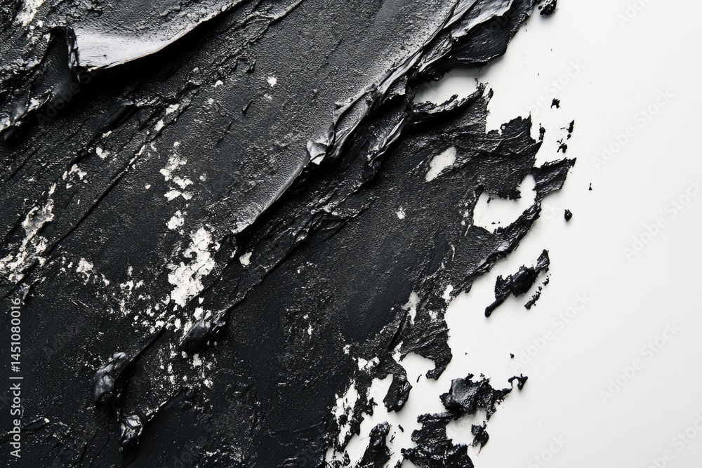 Poster black paint smears against white offer a contrast texture, creating an abstract pattern with depth a
