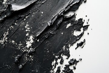 Black paint smears against white offer a contrast texture, creating an abstract pattern with depth and dramatic lighting.