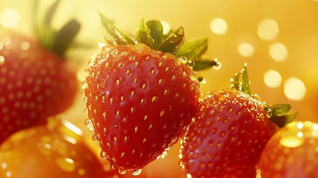 Close-up Photograph of Strawberries with Water Droplets