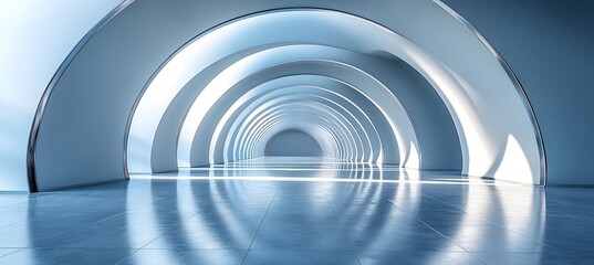 Naklejka premium Modern geometric 3D architecture scene with metallic arch and minimal abstract design 