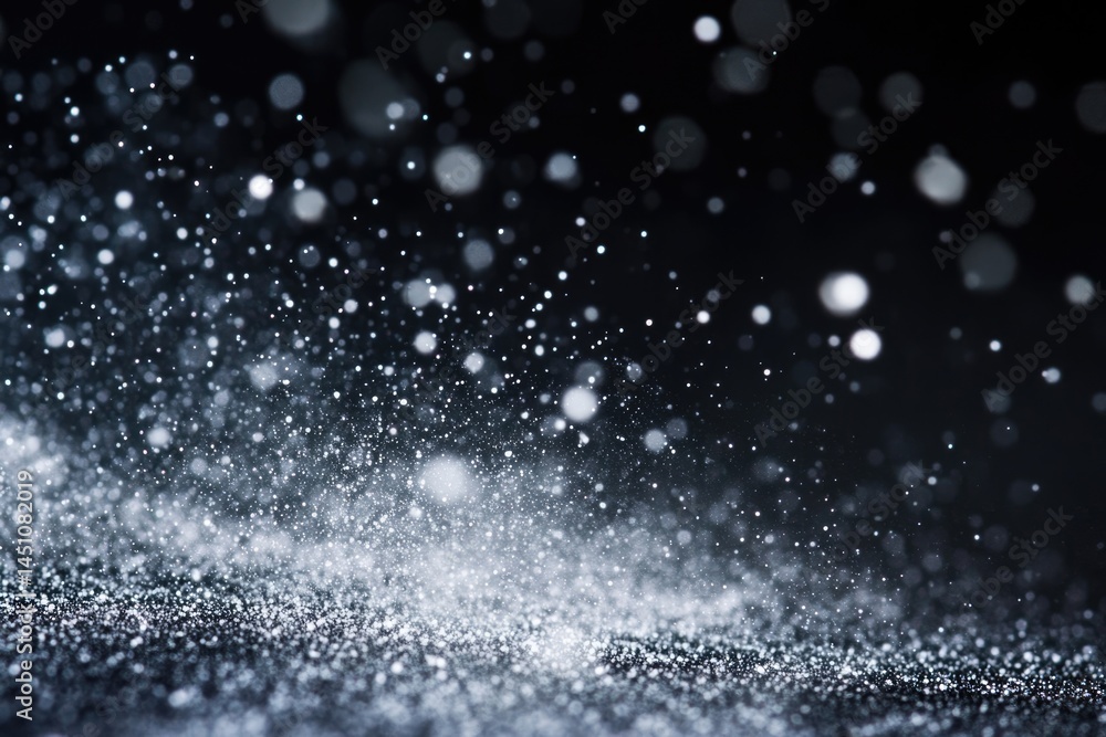 Poster a mesmerizing abstract image featuring shimmering, silvery sparkles scattered across a dark backdrop