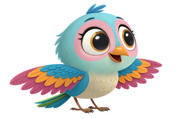 cute bird character 3d rendering, isolated on transparent background - generated by ai