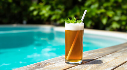 refreshing iced tea by the pool