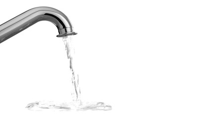 Shiny faucet pouring water in a stream isolated on transparent background	