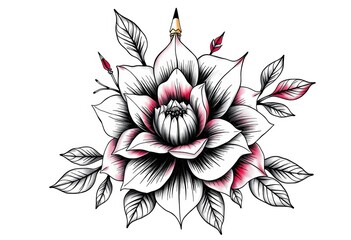 Obraz premium Pencil-drawn floral tattoo design, charcoal shading, white background, floral, concept