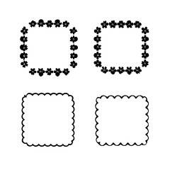 Zig zag wavy shape frames. Vector rectangular and round abstract clouds, flowers and text boxes. Scallop edge kids geometric stamps. Flat jagged oval shapes set. Groovy kids graphic wiggly backgrounds