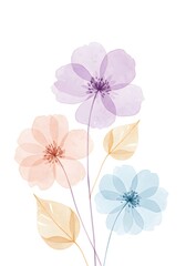 Delicate floral arrangement featuring watercolor blossoms, showcasing soft pastel hues and a serene aesthetic suitable for a variety of creative projects