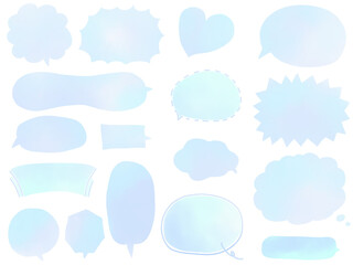 吹き出し：水彩・淡い水色の手描きフキダシのセット