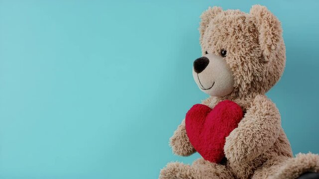 Cute teddy bear with a heart on blue background.