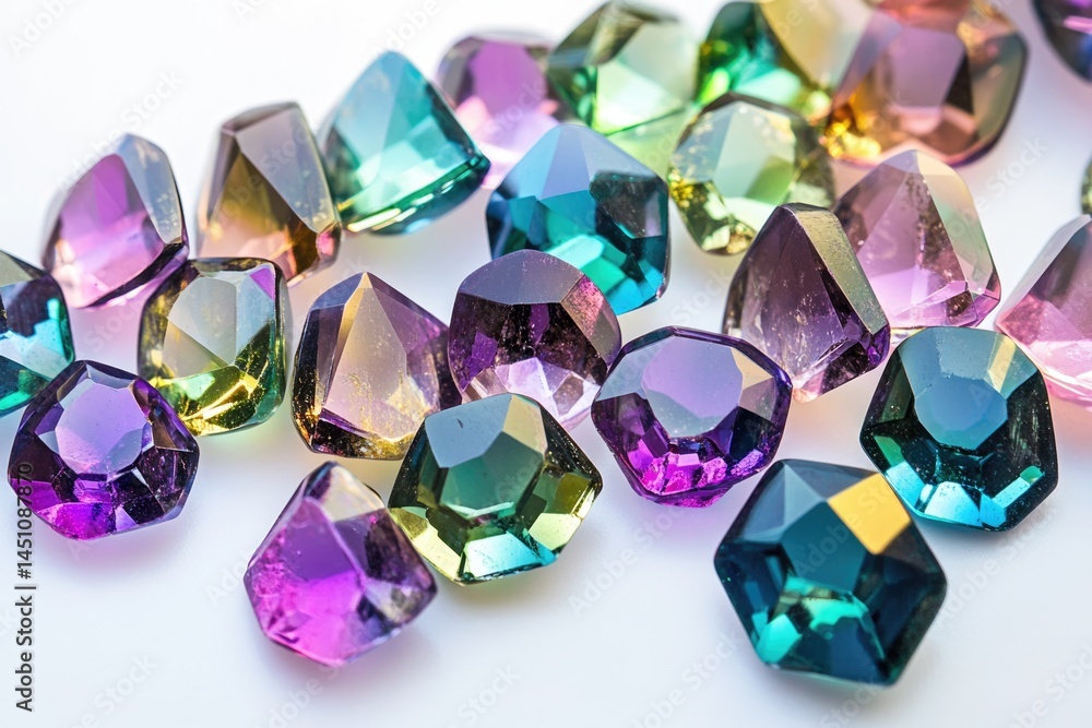 Poster a vibrant collection of multifaceted gemstones displaying a spectrum of colors, shimmering and catch