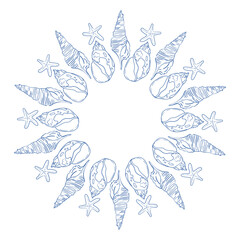 Decorative circular design featuring shells and nuts in a minimalist style