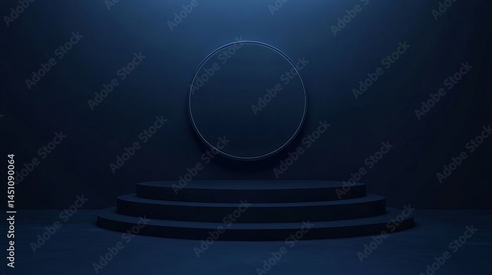 Poster elegant dark blue minimalist product display platform background with circular frame modern design s