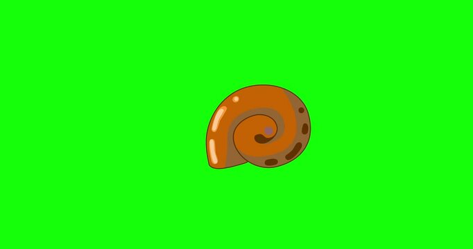 Isolated slow hiding cartoon snail on green screen. Good for slow motion design. It is hot and snail is tired. He is breathing very hard. Maybe he will take part in snails running competitions.