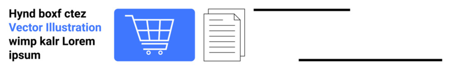 Blue shopping cart graphic beside document outline signifies e-commerce, online shopping, and digital transactions. Ideal for retail, logistics, web design, business strategy, finance, sales simple