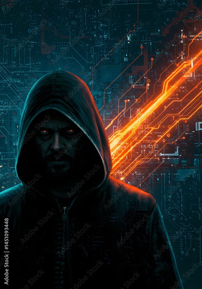 Poster anonymous digital sentinel embodies cyber vulnerability and advanced digital security solutions on a