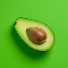 Halved Avocado on Green Background