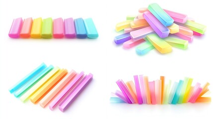 Obraz premium Colorful rectangular shapes, various pastel hues, different arrangements, 3D illustration, on a white background