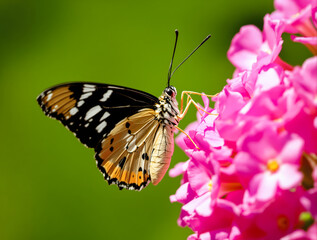 Obraz premium close-up of a butterfly on pink flowers