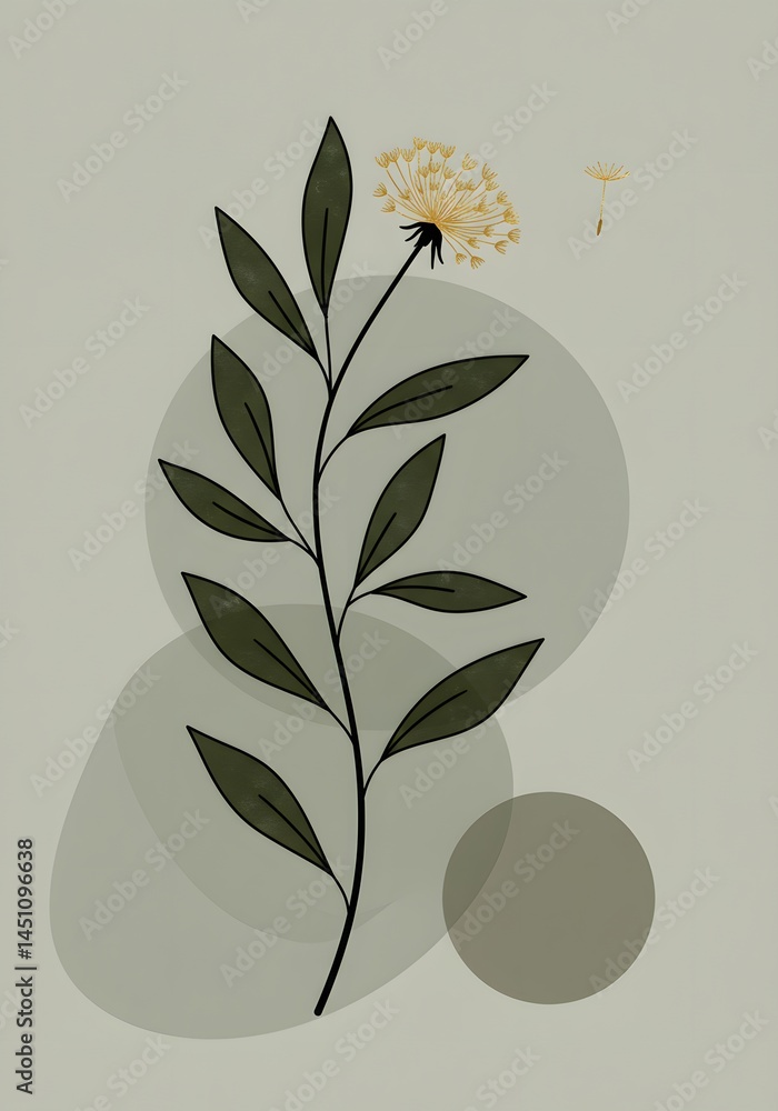 Poster botanical serenity: a minimalist composition of plant and geometric forms creating a calming and ele