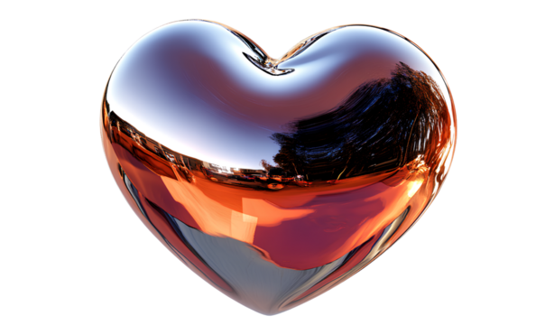  A shiny chrome heart, ultra-realistic photography, transparent background PNG format 