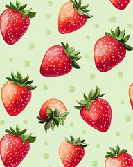 Strawberry Pattern on Pale Green Background