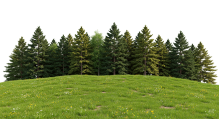 Coniferous Forest on Hill Isolated Evergreen Landscape Nature View