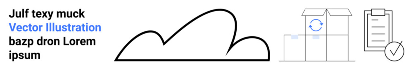 Cloud represents digital storage, packages denote shipment process, and checklist indicates task tracking. Ideal for logistics, organization, productivity, cloud service, workflow, supply chain