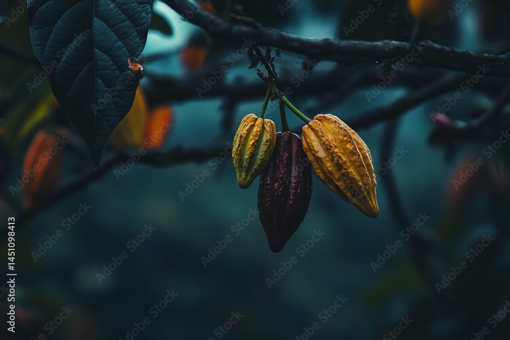 Poster Three Cocoa Pods on Branch