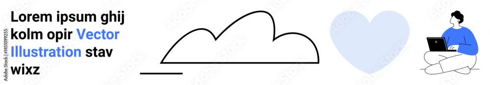 Aufkleber cloud shape with a heart design next to a person seated cross-legged using a laptop. ideal for remot