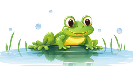 Detailed Illustration of a Frog in Water on White Background for Nature Enthusiasts and Educational Purposes
