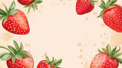 Watercolor Illustration of Strawberries on Beige Background