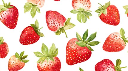 Watercolor Illustration of Multiple Strawberries