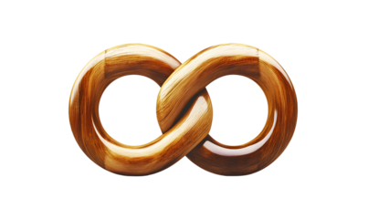  A simple clipart of an animated chain, a solid wooden link in the shape of two interlocking rings