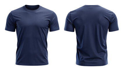 Navy blue blank t-shirt template from two sides isolated on transparent white background, clipping path, pen tool