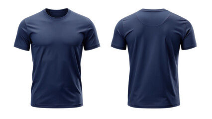 Navy blue blank t-shirt template from two sides isolated on transparent white background, clipping path, pen tool