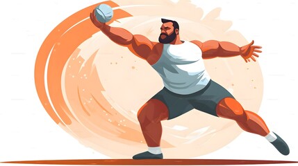 Professional athlete performing hammer throw in vector illustration for sports design projects