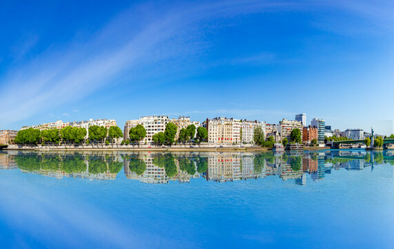 skyline of Paris with river Seine seen