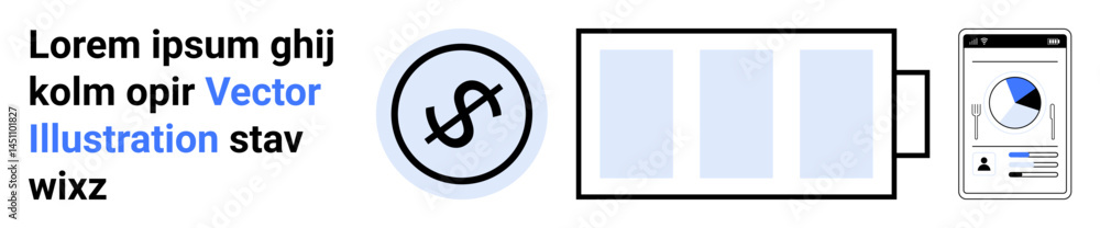 Poster dollar sign in a circle, vertical bar chart, and mobile screen with analytics elements. ideal for fi