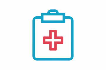 Obraz premium Medical Clipboard Icon: A minimalist, vector illustration of a medical clipboard, featuring a bold red cross, designed to symbolize health, healthcare, and medical concepts.