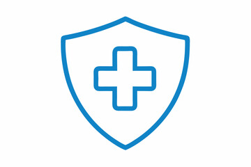 Fototapeta premium Health Shield Emblem: A sleek and symbolic blue shield, emblazoned with a clean white cross, represents health, safety, and the assurance of well-being in the realm of medical protection.