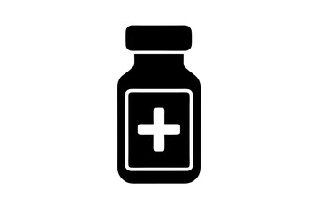 Obraz premium Medical Medicine Silhouette: A minimalist silhouette of a medicine bottle adorned with a medical symbol, embodying the essence of health and healing.